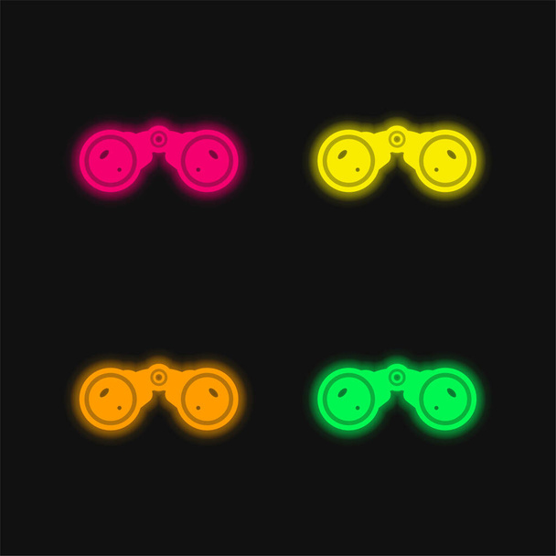 Binocular de cuatro colores brillante icono de vectores de neón - Vector, Imagen