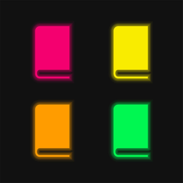 Libro chiuso con copertina nera icona vettoriale al neon incandescente a quattro colori - Vettoriali, immagini