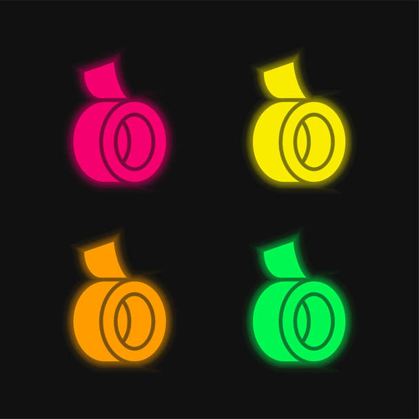 Cinta adhesiva de cuatro colores brillante icono de vectores de neón - Vector, Imagen
