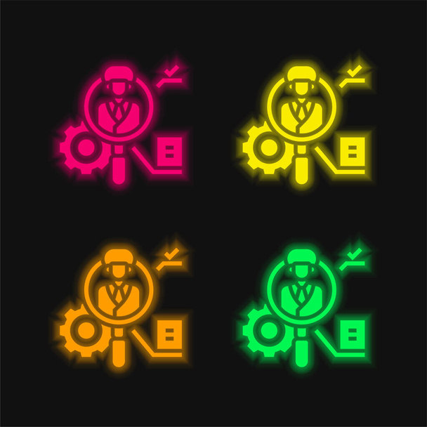 Aanvrager vier kleuren gloeiende neon vector pictogram - Vector, afbeelding