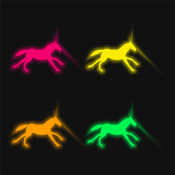 Black Running Horse four color glowing neon vector icon - Vector, Image