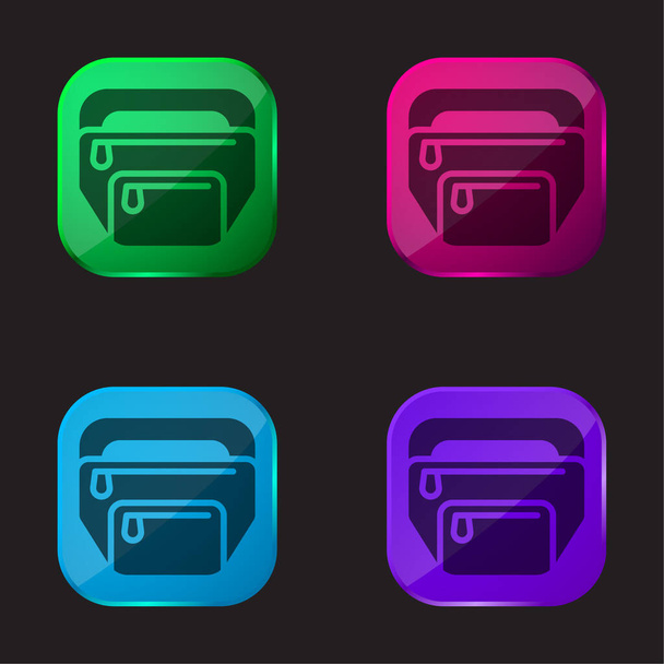 Bolsa de cinturón icono de botón de cristal de cuatro colores - Vector, Imagen