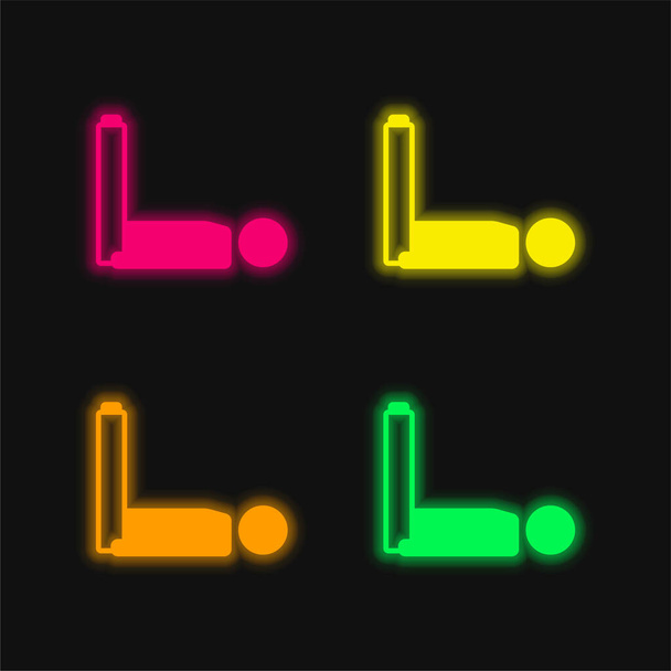 Junge legt sich mit Beinen auf vier farbig leuchtende Neon-Vektor-Symbol - Vektor, Bild