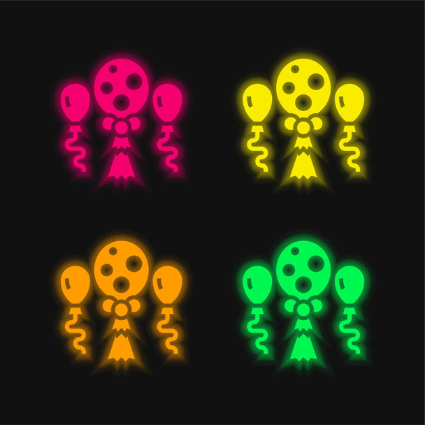 Ballons quatre couleurs rougeoyantes icône vectorielle néon - Vecteur, image