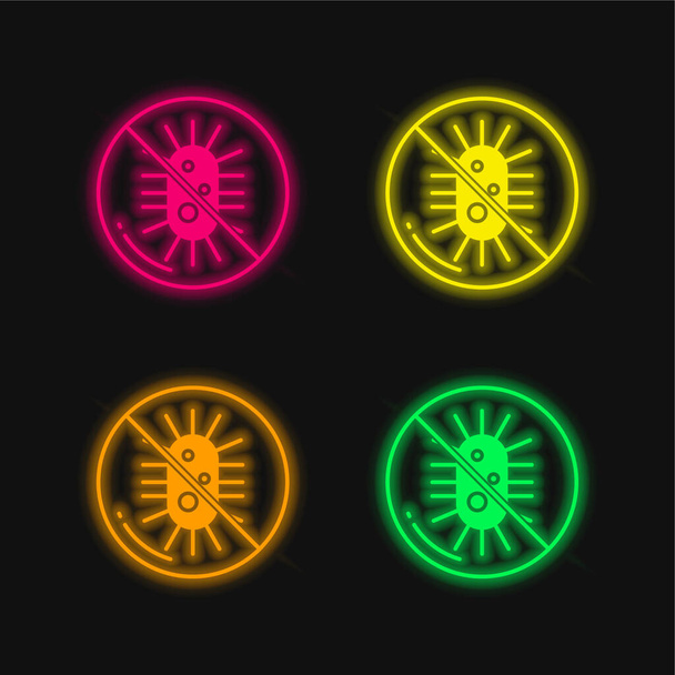 Bactéries quatre couleur brillant icône vectorielle néon - Vecteur, image