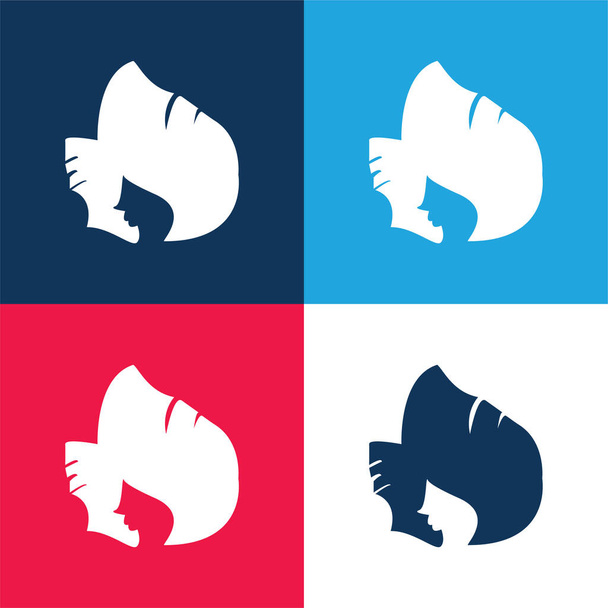 Černá Dlouhé vlasy modré a červené čtyři barvy minimální ikona sada - Vektor, obrázek