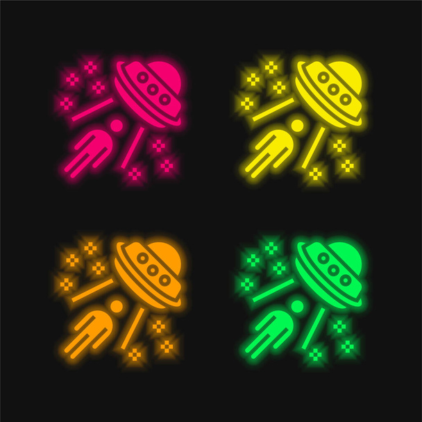 Alien cuatro colores brillante icono de vectores de neón - Vector, imagen