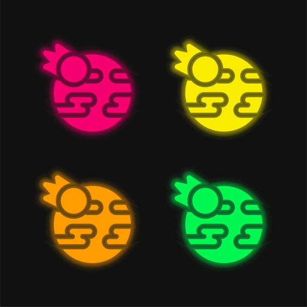 Armageddon négy színű izzó neon vektor ikon - Vektor, kép