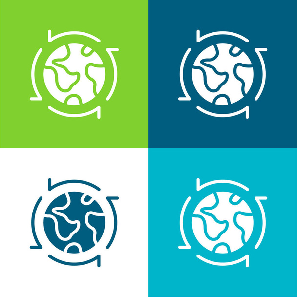 Intorno al mondo piatto quattro set icona minimale di colore - Vettoriali, immagini