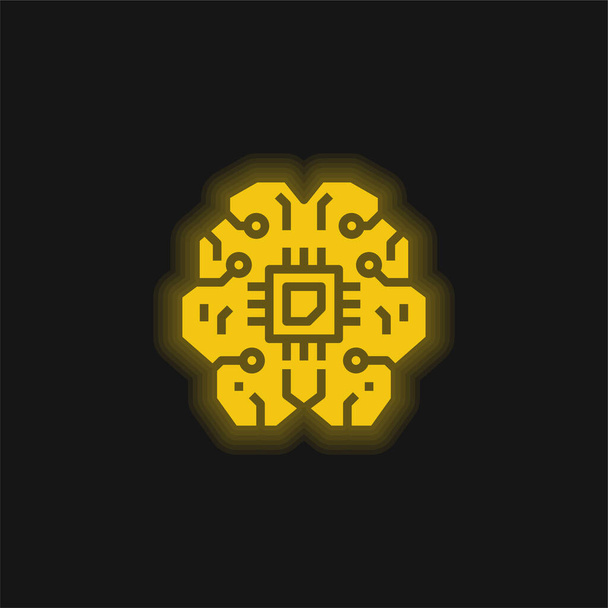 Icono de neón brillante amarillo de inteligencia artificial - Vector, Imagen