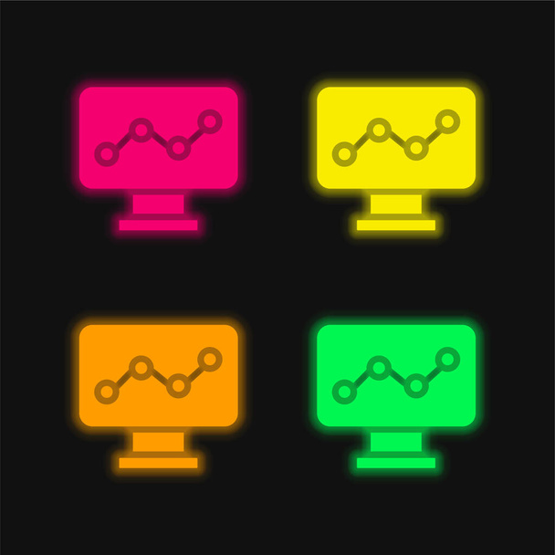 Análisis de cuatro colores brillante icono de vectores de neón - Vector, imagen