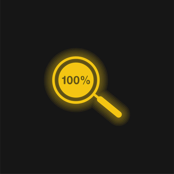 Символ 100-процентного увеличения - желтый светящийся неоновый значок - Вектор,изображение