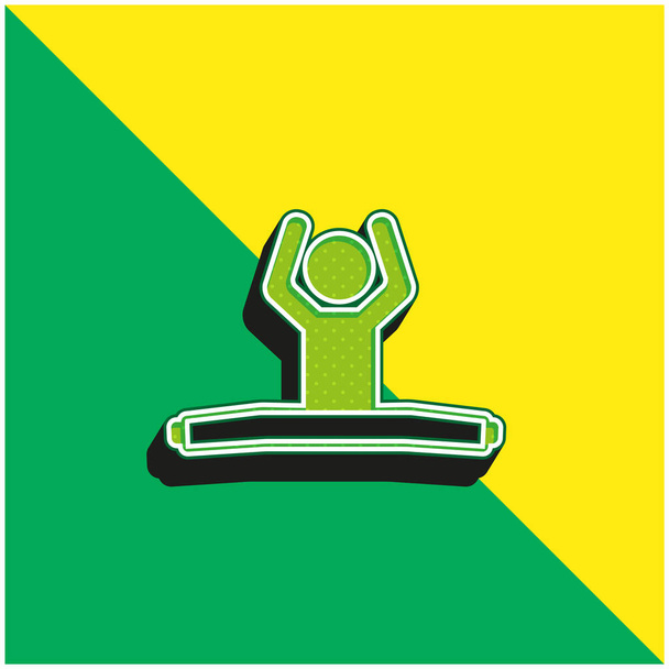 Αγόρι κάθεται με τεντωμένα πόδια και τα χέρια μέχρι πράσινο και κίτρινο σύγχρονο 3d διάνυσμα εικονίδιο λογότυπο - Διάνυσμα, εικόνα