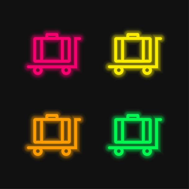 手荷物プラットフォームカートの概要4色の輝くネオンベクトルアイコン - ベクター画像