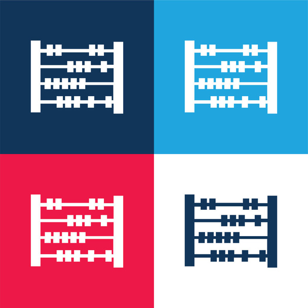 Abacus azul y rojo conjunto de iconos mínimo de cuatro colores - Vector, Imagen