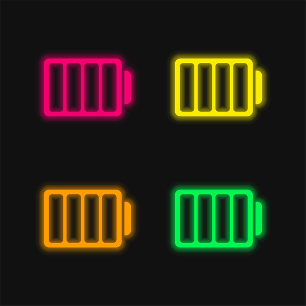 Battery With Four Empty Divisions four color glowing neon vector icon - Vector, Image