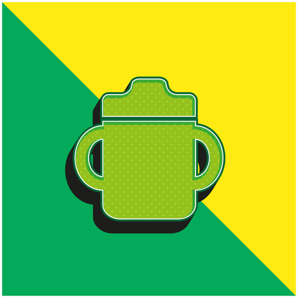 赤ちゃん飲料ボトルハンドル付き両側緑と黄色の現代的な3dベクトルアイコンロゴ - ベクター画像