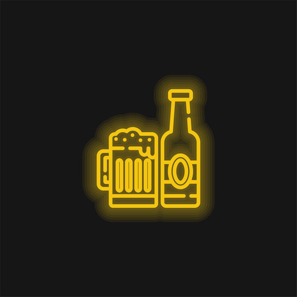 Ícone de néon brilhante amarelo de cerveja - Vetor, Imagem