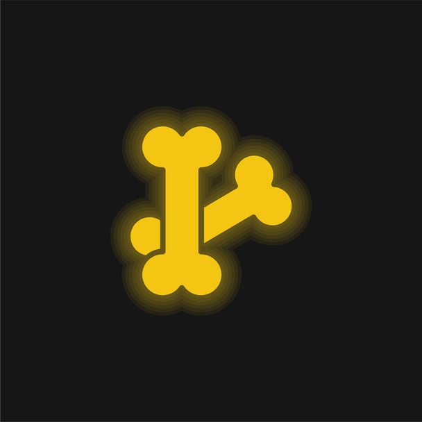 Huesos amarillo brillante icono de neón - Vector, imagen