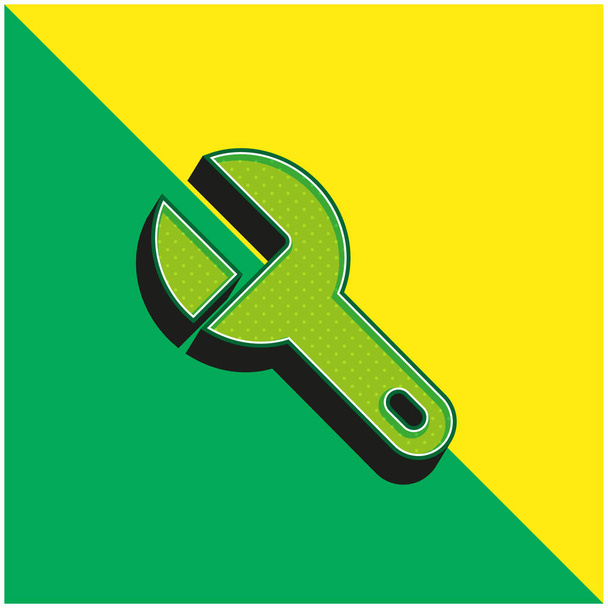 Большой гаечный ключ Зеленый и желтый современный трехмерный векторный логотип - Вектор,изображение