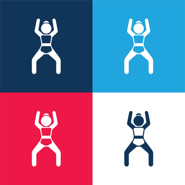 Arms Up Position blue and red four color minimal icon set - Vector, Image