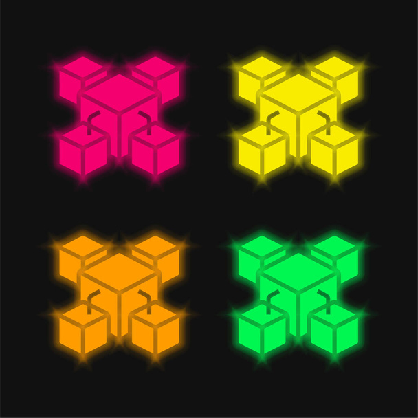 Blockchain čtyři barvy zářící neonový vektor ikona - Vektor, obrázek