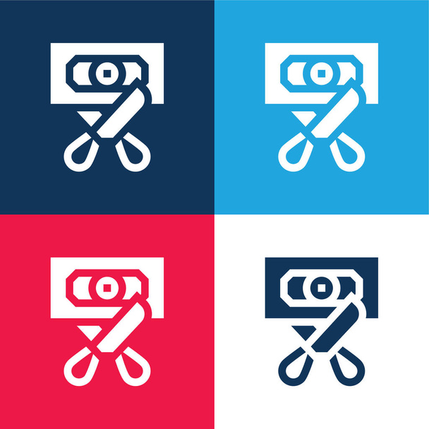 Bancarotta blu e rosso quattro colori set icona minima - Vettoriali, immagini
