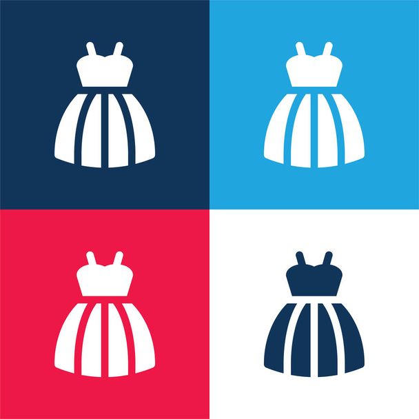 Bride Dress blue and red four color minimal icon set - Vector, Image