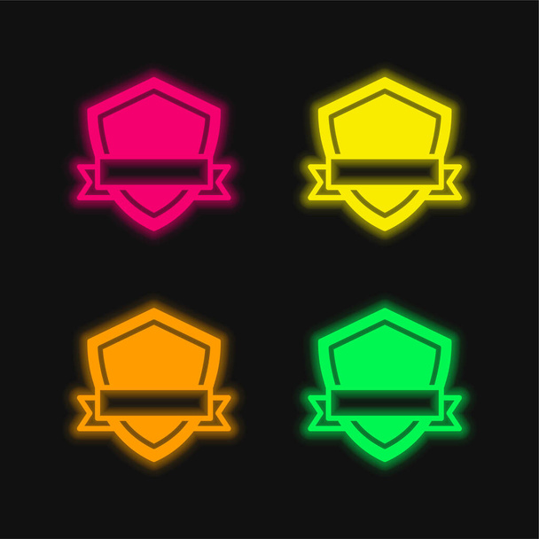 Badge vier kleuren gloeiende neon vector pictogram - Vector, afbeelding