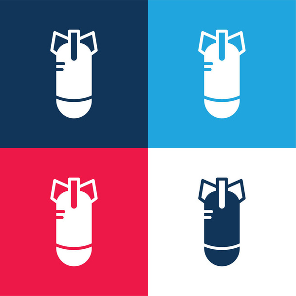 Bombe blau und rot vier Farben minimales Symbol-Set - Vektor, Bild