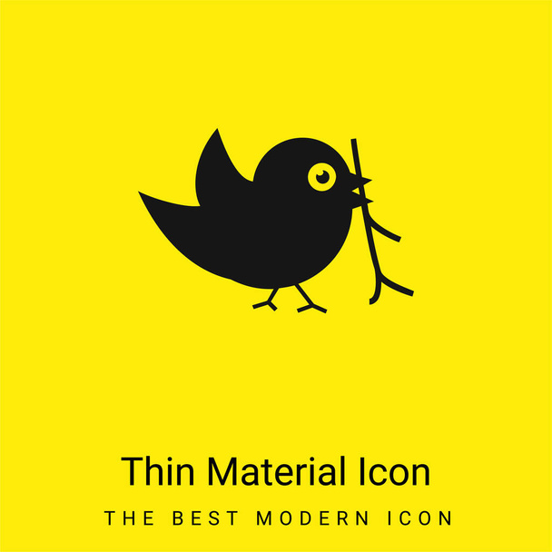 Pájaro con ramita en su pico mínimo icono de material amarillo brillante - Vector, Imagen