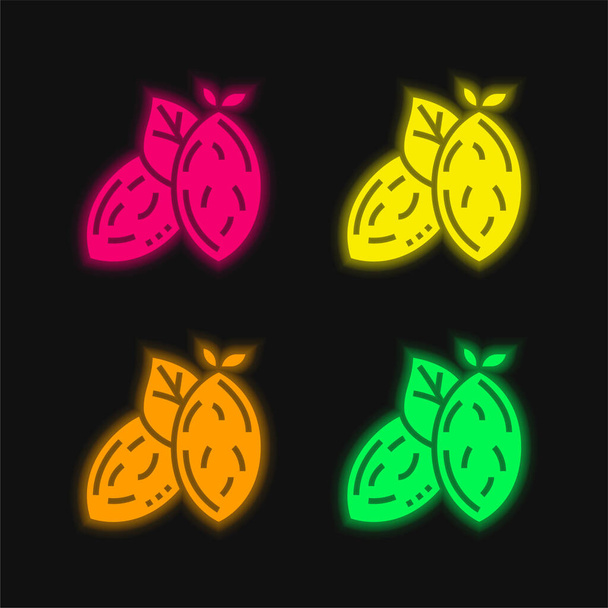 Almond čtyři barvy zářící neonový vektor ikona - Vektor, obrázek
