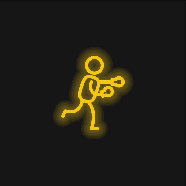 Boxer sárga izzó neon ikon - Vektor, kép