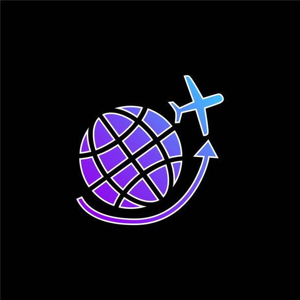 Airplane Flying Around Earth Grid blue gradient vector icon - Vector, Image