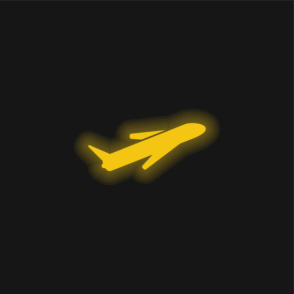 Flugzeug gelb leuchtende Neon-Symbol - Vektor, Bild