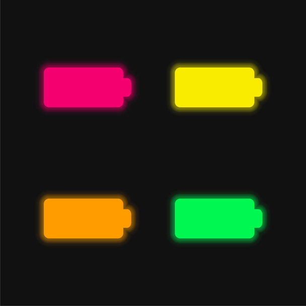 Fekete Teljes akkumulátor négy szín izzó neon vektor ikon - Vektor, kép