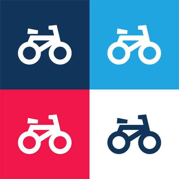 Ποδήλατο Side View μπλε και κόκκινο τεσσάρων χρωμάτων ελάχιστο σύνολο εικονίδιο - Διάνυσμα, εικόνα