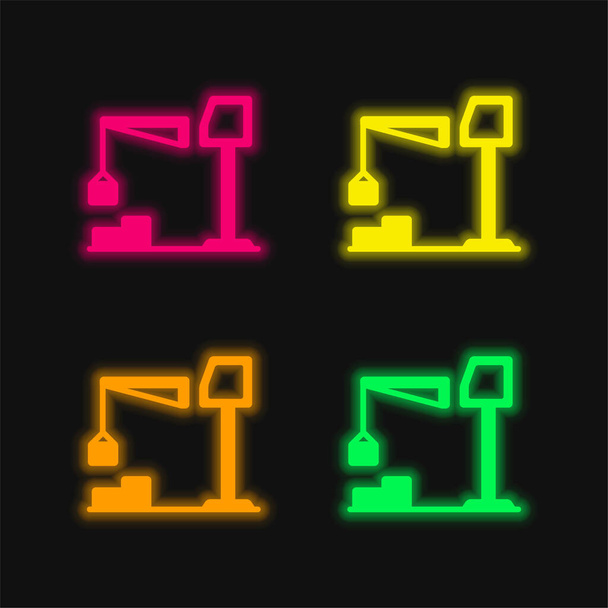 Big Derrick With Boxes four color glowing neon vector icon - Vector, Image