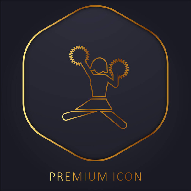 American Football Cheerleader Jump golden line premium logo or icon - Vector, Image