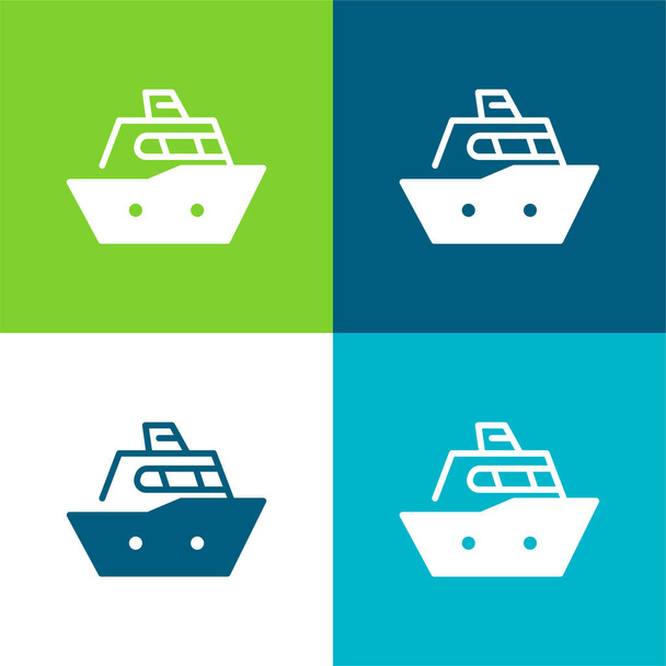 Лодка Плоский четырехцветный минимальный набор значков - Вектор,изображение