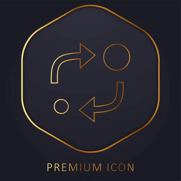 Símbolo analítico de dos círculos de diferentes tamaños con dos flechas entre ellos logotipo de la línea de oro premium o icono - Vector, Imagen