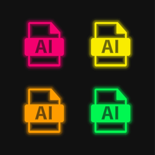 AI File Format four color glowing neon vector icon - Vector, Image