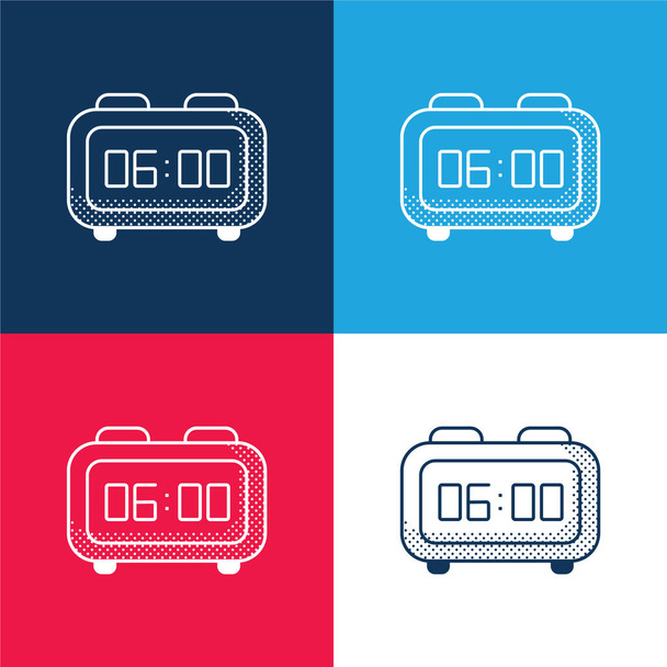 Réveil bleu et rouge quatre couleurs minimum icône ensemble - Vecteur, image