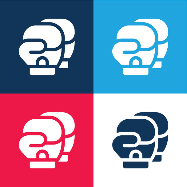 Boks niebieski i czerwony zestaw czterech kolorów minimalny zestaw ikon - Wektor, obraz