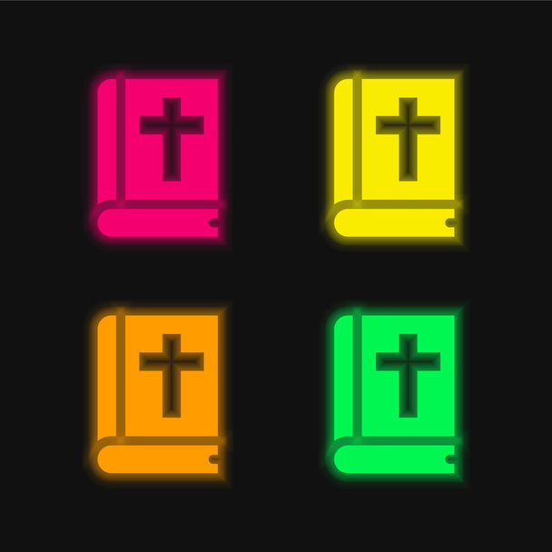 Biblia de cuatro colores brillante icono del vector de neón - Vector, imagen