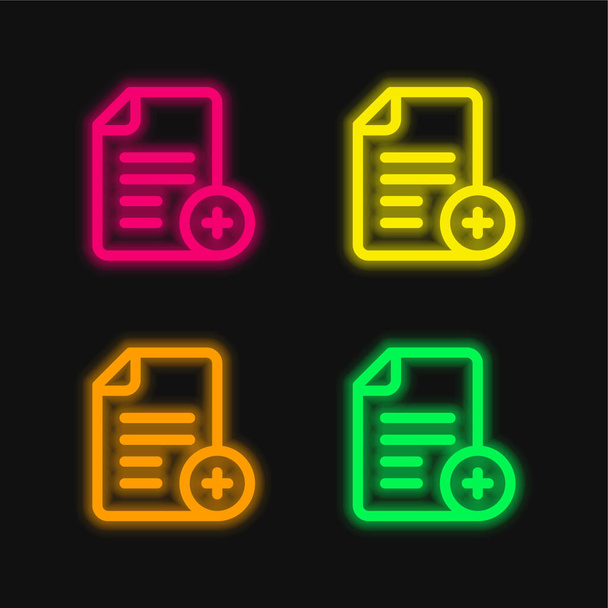 Add File négy szín izzó neon vektor ikon - Vektor, kép