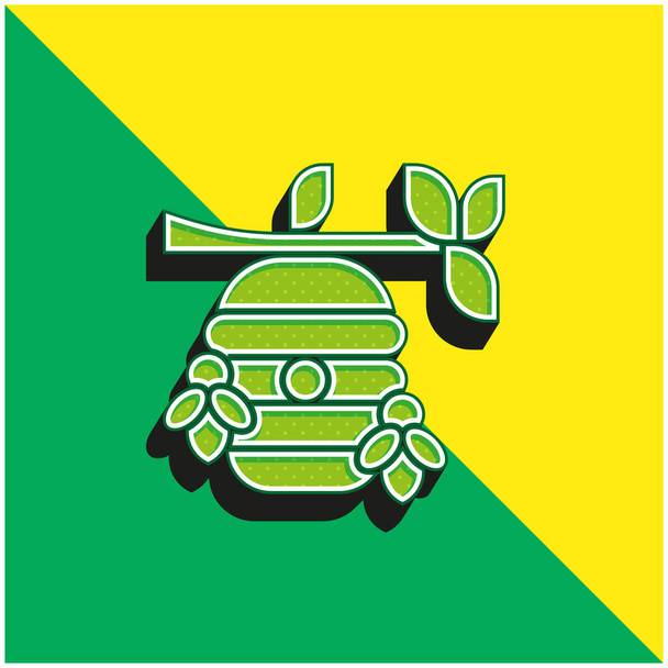 Улей Зеленый и желтый современный 3d логотип векторной иконы - Вектор,изображение