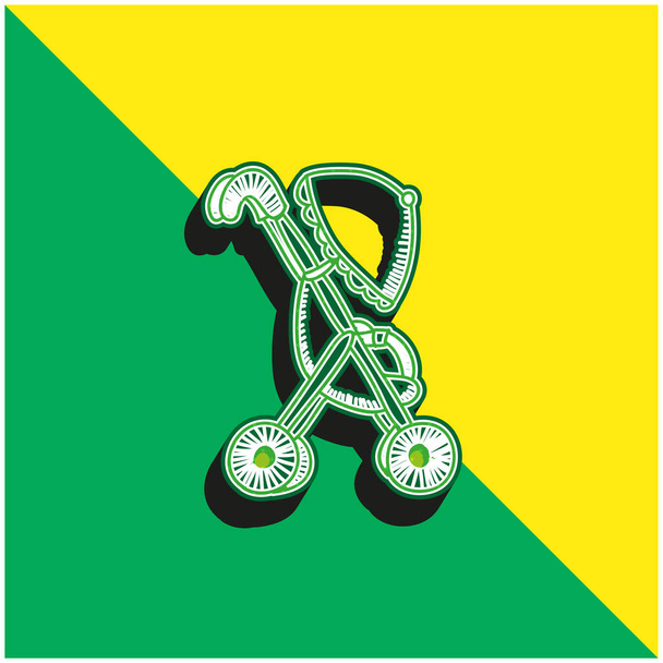 Baby Cart With An Umbrella Green and yellow modern 3d vector icon - Вектор, зображення