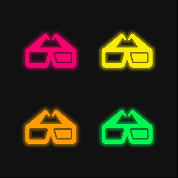 3Dメガネ4色輝くネオンベクトルアイコン - ベクター画像
