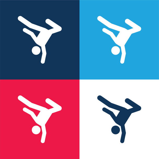 Breakdance azul y rojo conjunto de iconos mínimo de cuatro colores - Vector, imagen